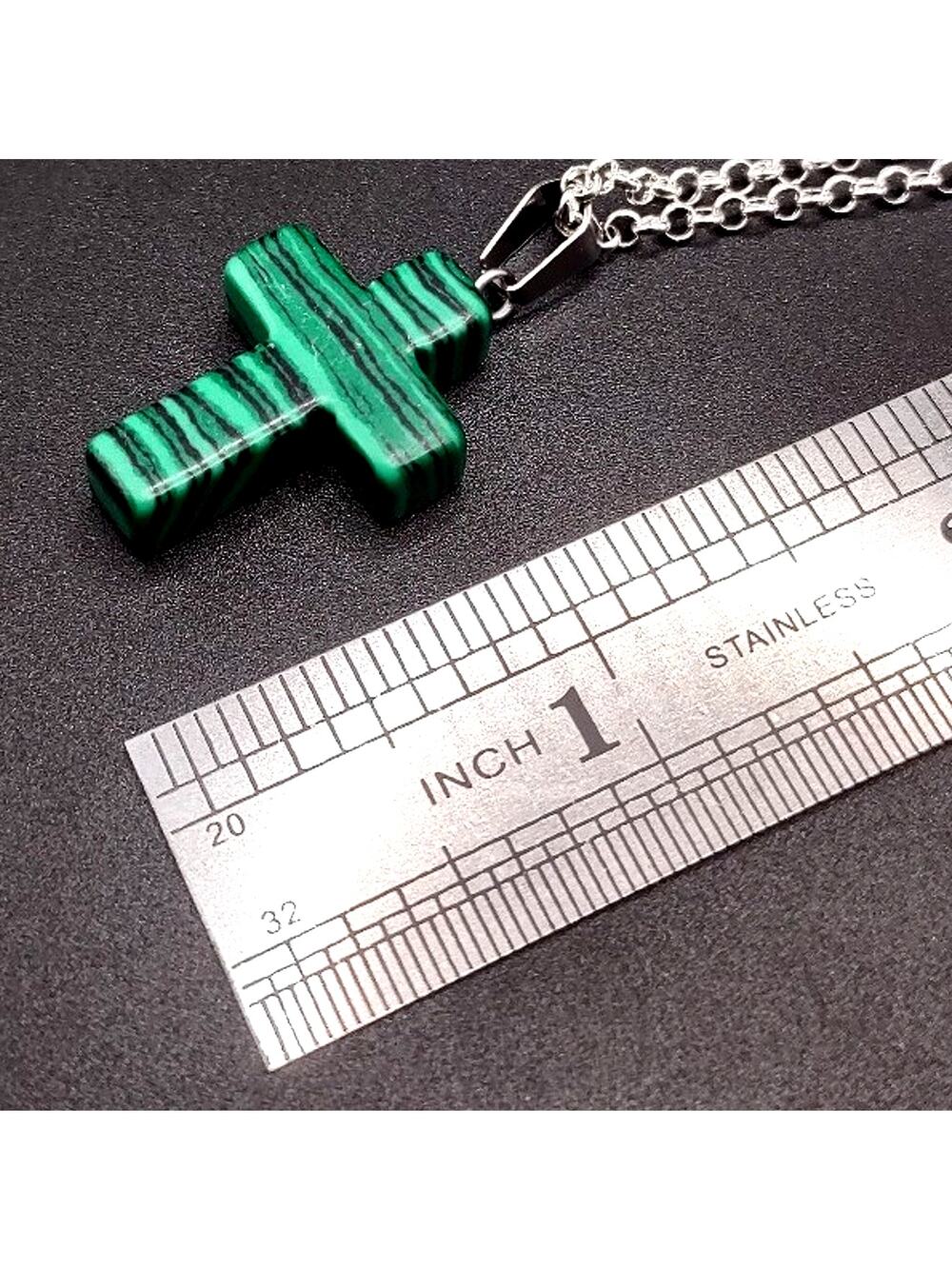 925 Silver Necklace W/ Green Malachite Stone Cross Anniversary Birthday Gift